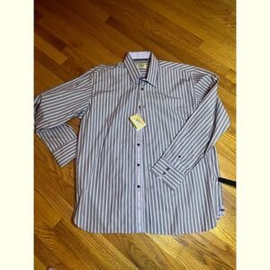 Enzone Purple Striped Dress Shirt Button Up Long Sleeve Collared Casual XXL NWT
